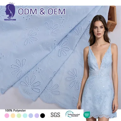 Eyelet Embroidery Cutwork and Flat Embroidery Fabric Customizable on Rayon Cotton Linen Polyester for Boutique Garments