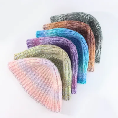 Autumn Winter Tie-Dye Beanie Hats for Women Custom Wholesale Ski Hats Plush Style Letter Pattern High Quality for Beach Wear