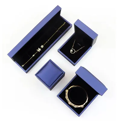 Premium PU Leather Sapphire Blue Engagement Ring Box Custom Logo Velvet Interior Luxury Wedding Jewelry Packaging Wholesale