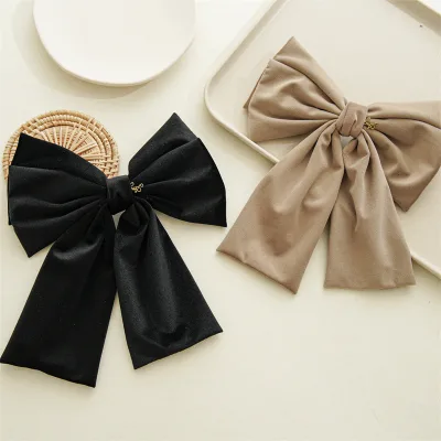 School bow hair clip, solid color no-damage band, for girls' headwear.