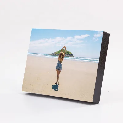 Customize Wall Decor Panel Frameless Picture Display Solid MDF Sticky Tiles Free Standing Tabletop Wood Mounting Photo Block