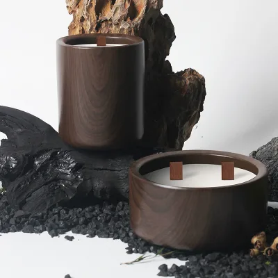 Eco- Friendly Custom Round Walnut Wooden Candle Holder for Home Decoration