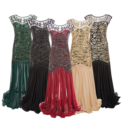 1920s Maxi Long Dress Wedding Party Evening Prom Sequin Dress