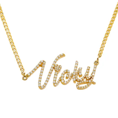 Custom Elegant Personalized S925 10K14K 18K Solid Gold Female Moissanite Diamond Nameplate Necklace
