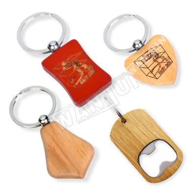 Custom Christmas Simple Blank 3d Wood Circle Pendants Round Bar Wooden Keychain