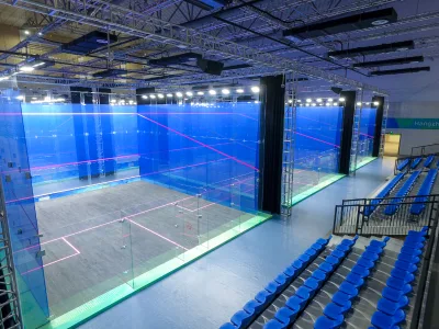 Safety First Squash Court Glass Back Wall System 12mm Heat-Strengthened Tempered Glass with Security Fittings