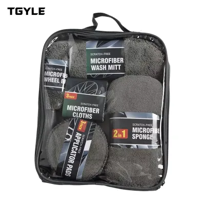 Gray Color 9 Pcs Car Wash Brushes Car Cleaning Kit with Wash Towel Car Detailing Set with Waxing Pad Kits