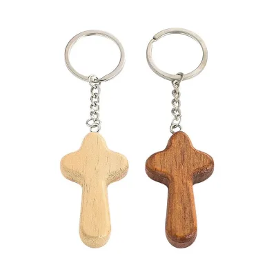 Mini Light Wooden Jesus Cross Keychain Christian Gift Religious Eco-Friendly Durable Handmade Custom Logo Laser Printed DIY