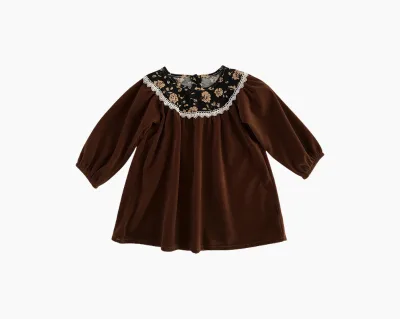 Girls' Velvet Dress Autumn/Winter 2025 Children's Clothes Vintage Style Bubble Sleeve Baby Princess Dress