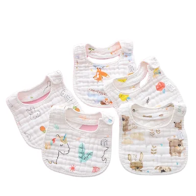 Hot Selling 100% Cotton Baby Muslin Bibs Soft Absorbent Burp Cloth Washable Baby Towel with Button Closure OEM Service Available