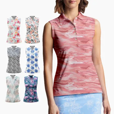Embroidery Summer Tshirts Moisture Wicking 1/4 Zip Top T-shirt Printed Sports Wear Sleeveless Ladies Golf Polo Shirt