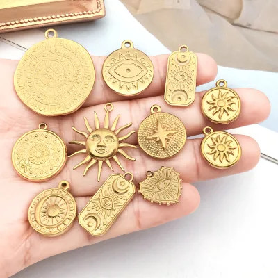 Stainless Steel Large Irregular Gold Plated Pendant Sun Connectors Devil's Eye Heart Charms for Jewelry Bracelet Necklace Making