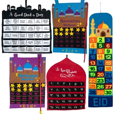 EID Countdown Felt Calendar Party Decoration Supplies Eid Mubarak Countdown Felt DIY Ramadan Calendar for Kids Eid Mubarak Gifts