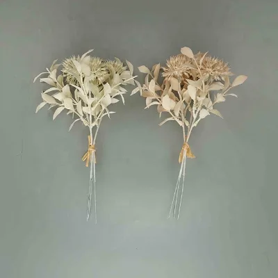 10" SEDUM FLOWER W/ LEAF RAFFIA TIED BUNDLE FLOCKED [HD1766]
