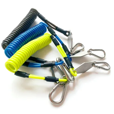 C-PIN 316 Stainless Steel High Quality Fly Coiled Fishing Lanyard Spiral Tool Lanyard With Metal Plate for Logo Design