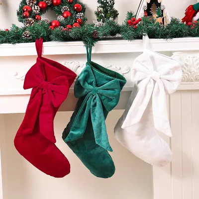 Personalized 18 Inch Velvet Christmas Stockings With Big Knot for Fireplace Hanging Holiday Xmas Family Decoration