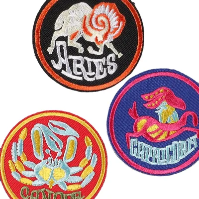 7cm Zodiac Astrology Embroidered Iron-On Patches Round Fabric Twelve Constellations for Clothes and Hats