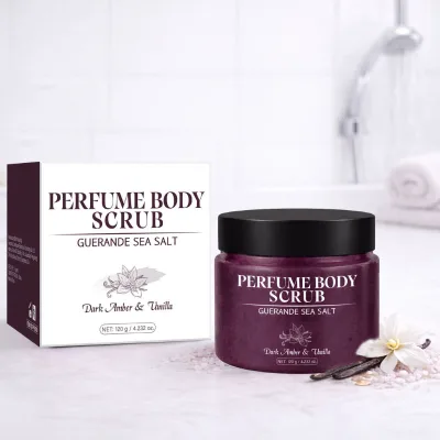 Body Scrub Mineral Aloe Vera Extract Sea Salt Fragrance Scrub Black Amber and Vanilla Fragrance 120g