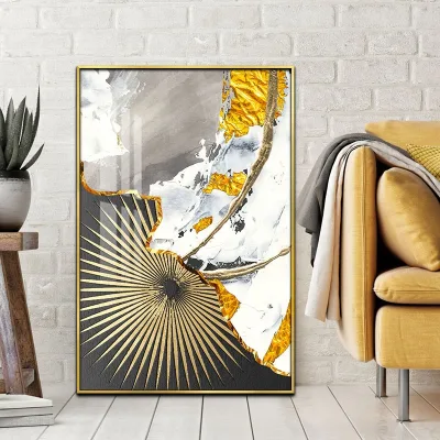 Living Room Home Decor Modern Abstract Painting Black and Golden Foils Wall Art Picture Frame Acrylic-glass Print Wall Art