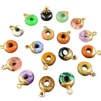 Multi-Color Crystal Stone Obsidian DIY Necklace Earrings Hairpin Bracelet Light Theme Faceted Gilt Hollow Circle Pendant