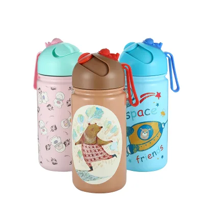 Modern Double Wall Stainless Steel Eco-Friendly Thermos Bottle for Kids Straw Cap 12-24 Hours Thermal Insulation Camping Travel