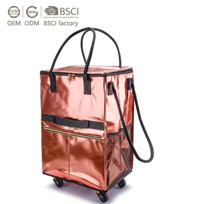 Large Reusable Foldable Rolling Grocery Bag on Wheels-5-Wheel Medium | Heavy-duty Woven Build,zippered Top Cover,detachable Base