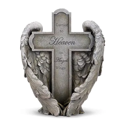 Carried to Heaven on Angels Statue Wings Cross 9 X 11 Inch Resin Decorative Bereavement Statue