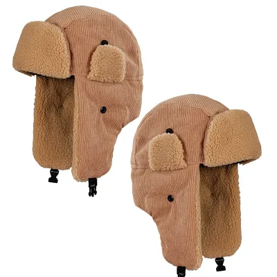 Fall Winter Custom Logo Corduroy Trooper Trapper Hat With Sherpa Fur Lining