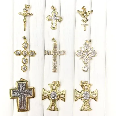 CH-HDP2816 Trendy Gold Plated Charm Necklace,Plated the Bible Cross Religion Charm Zircon Pendant,Cross Charm Accessory Jewelry