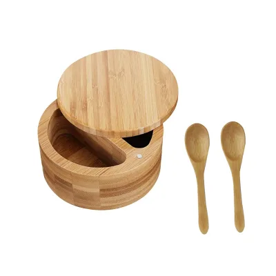 Hot Kitchen Utensils Spice Container Flavoring Bamboo Storage Box Salt Jar Seasoning Jar