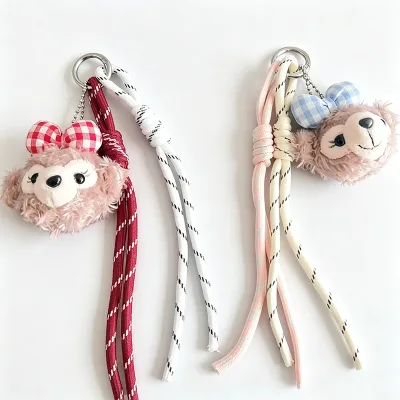 Bear-shaped Plush PP Cotton Bag Charm Lovely Animal Car Keychain Bag Pendant Woven Climbing Rope Couples Design