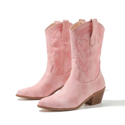 Classic Durable Round Toe Pull on Embroidered  Women's Embroidered Modern Western Rodeo Cowboy Boot