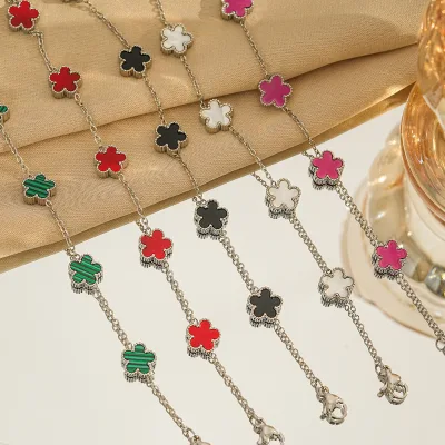 Stainless Steel Multi Color Enamel Flower Charm Bracelet Women Trendy Luxury Floral Chain Bracelets Jewelry Gift for Women