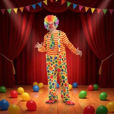 Adult Harlequin Clown Costume Funny Carnival Performer Outfit for Circus Show Halloween Party Festival Event Stage