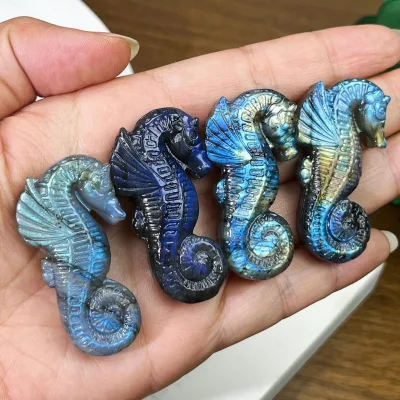 Popular Labradorite Skull and Seahorse Carving Hand Carved Polished Crystal Animal Figurine