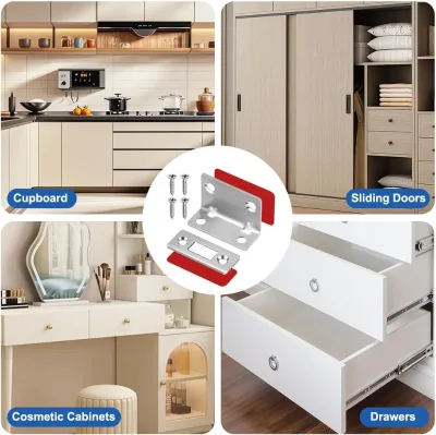 L-Shaped No-Drill Magnetic Door Catch for Cabinet, Wardrobe, Drawer -Strong Magnet, Self-Adhesive Installation