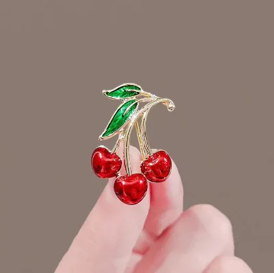 Fancy Day Fashion Brooches Jewelry Enamel Mini Cherry Brooch Leaves Fruit Cherry Pins Pins Brooches Women