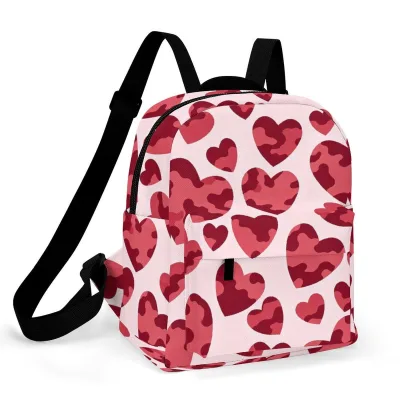 New Custom Full Sublimation Wine Red Camouflage Heart Pattern Mini Backpack Lightweight Daily Bag for Girls Outdoor Backpack