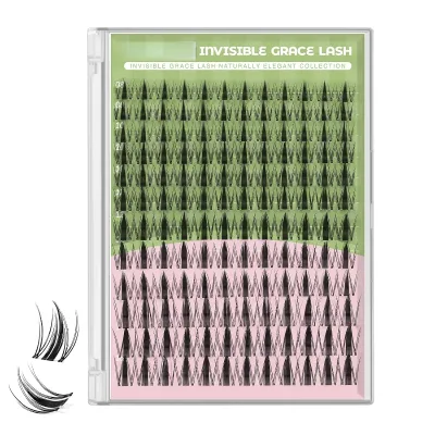 Wholesale Fairy Manga Cluster Lashes 144pcs 12 Rows DIY Eyelash Extension Kit Customized Background Paper Card Invisible Band