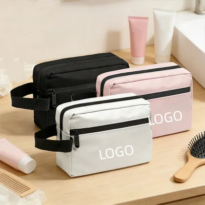 Portable Multifunctional Handheld PU Cosmetic Storage Bag Double Layer Zipper Makeup Pouch