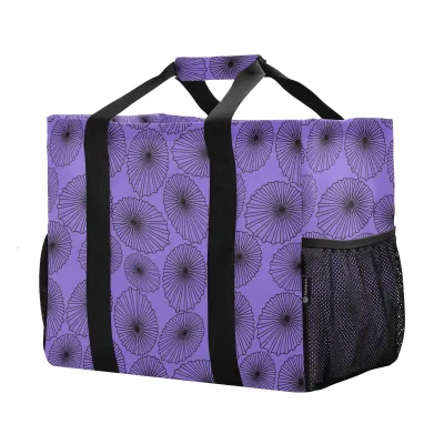 Hawaii Purple Opihi Shell Grocery Foldable Custom Logo Large Beach Storage Tote Bag Reusable Shopping Bags with Mesh Pocket