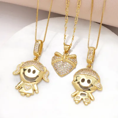 Wholesale 18k Gold Plated Boy and Girl Heart Pendant Charm for Kids Necklace