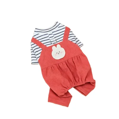 Cute Striped Overalls Design Four-legged Easy to Wear Comfortable and Traceable Dog Pet Jumpsuit