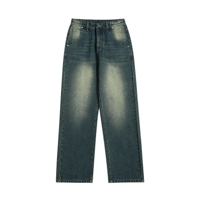 Vintage Baggy Oversized Size With Zipper Fly Featuring Design and Logo Pattern Jeans for Men