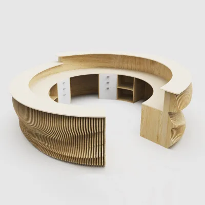 Q218 Modern Wood Slice Reception Desk for School Hospital Public Dental Consultation Hair Salon Entrance Welcome Feature Front