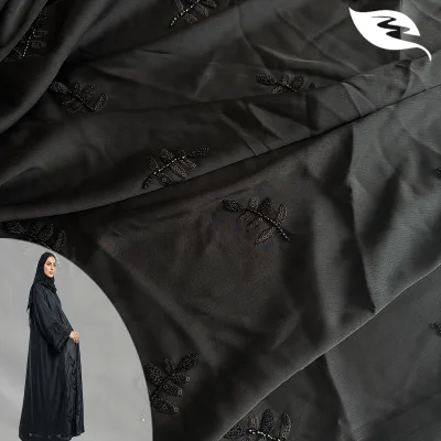 Soft Breathable Anti-UV Black Mesh Fabric with Beaded Details