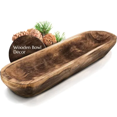 Large Hand Carved Paulownia Rustic Wooden Serving Plate & Dining Room Centerpiece Eco-Friendly Oval Shape