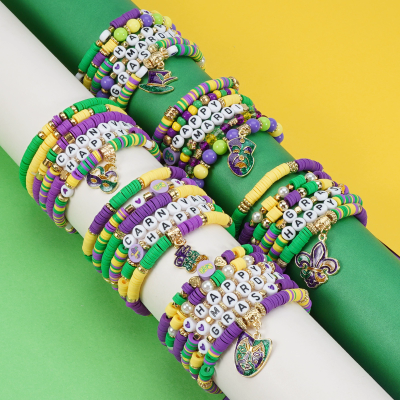 New Design Multilayer Mardi Gras Beads Rubber Mardi Gras Bracelets Souvenirs Gifts for Parties