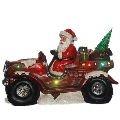 Resin Santa Claus Figurine with LED Lights Functional Christmas Lighting Decors and Statue