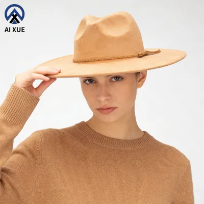 New Arrival Wide Brim Tan Black Suede Fedora Hat Flat Brim Wholesale for Women Men Casual Fishing for Autumn Winter Halloween